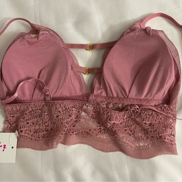 Pink lace straps at front removable pads  bralette - Picture 2 of 9